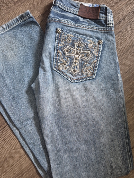 Adiktd Denim - Adiktd Y2K Vintage Embellished Cross Pocket Light Wash Low Rise Flare Jeans